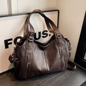 Black Faux Leather Tote Bag